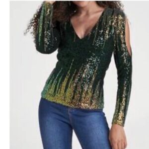 🆕 Venus sequins open shoulder long sleeve stretchy blouse
